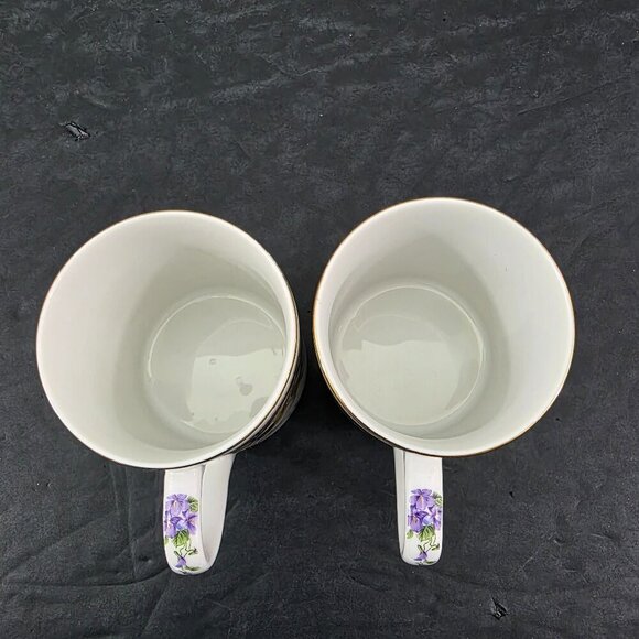 Andrea by Sadek Royal Violets Gold Rim 10 Oz Porcelain Mugs Cups – Set of 2 - Picture 15 of 16